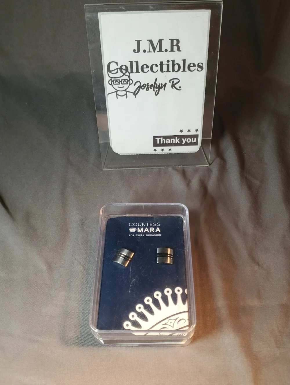 COUNTESS MARA Rectangle Cuff Links Textured Silver/ Black Tone Sealed NIB